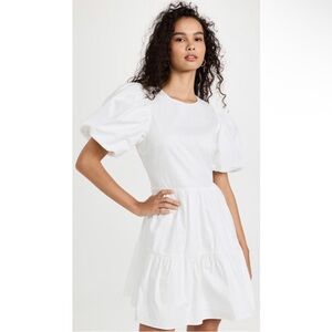 Endless rose Women's White Puff-Sleeve Tiered Mini Dress S NWT